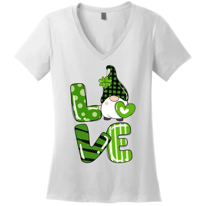 Love Funny St Patricks Day Gnomes Women's V-Neck T-Shirt