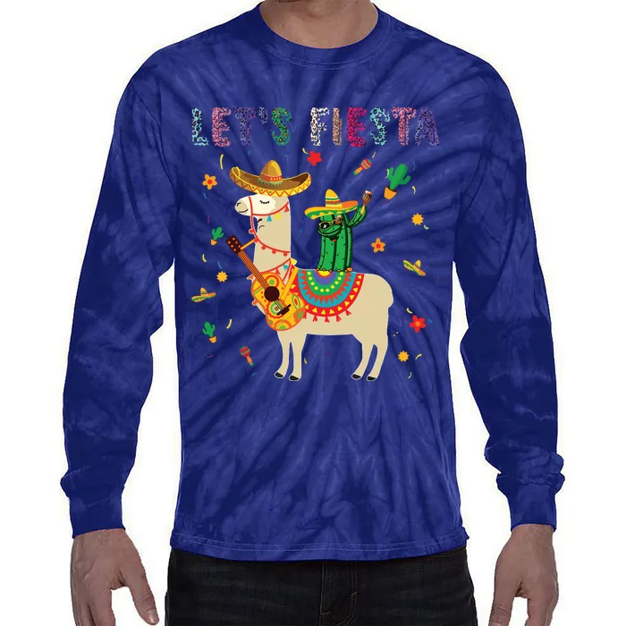 Lets Fiesta Sombrero Llamas Cactus Mexican Cinco De Mayo Tie-Dye Long Sleeve Shirt