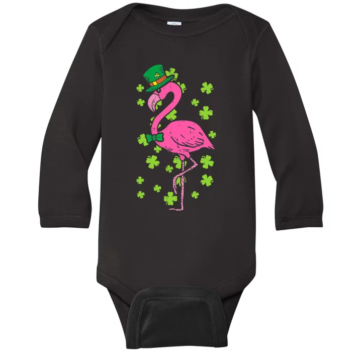 Leprechaun Flamingo Shamrock St Patricks Day Animal Gifts Baby Long Sleeve Bodysuit