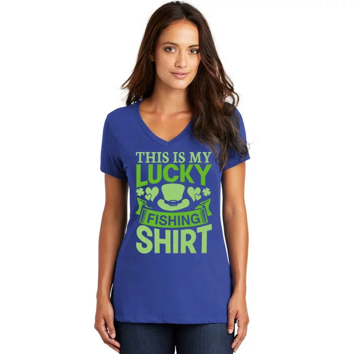 Lucky Fishing Saint Paddys Shamrock St Patricks Day Gift Women's V-Neck T-Shirt