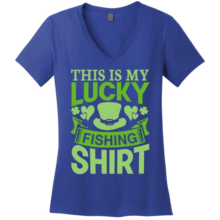 Lucky Fishing Saint Paddys Shamrock St Patricks Day Gift Women's V-Neck T-Shirt