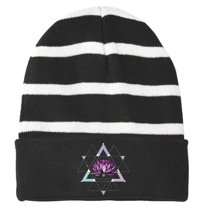 Lotus Flower Sacred Geometry Yoga Meditation Spiritual Zen Striped Beanie with Solid Band