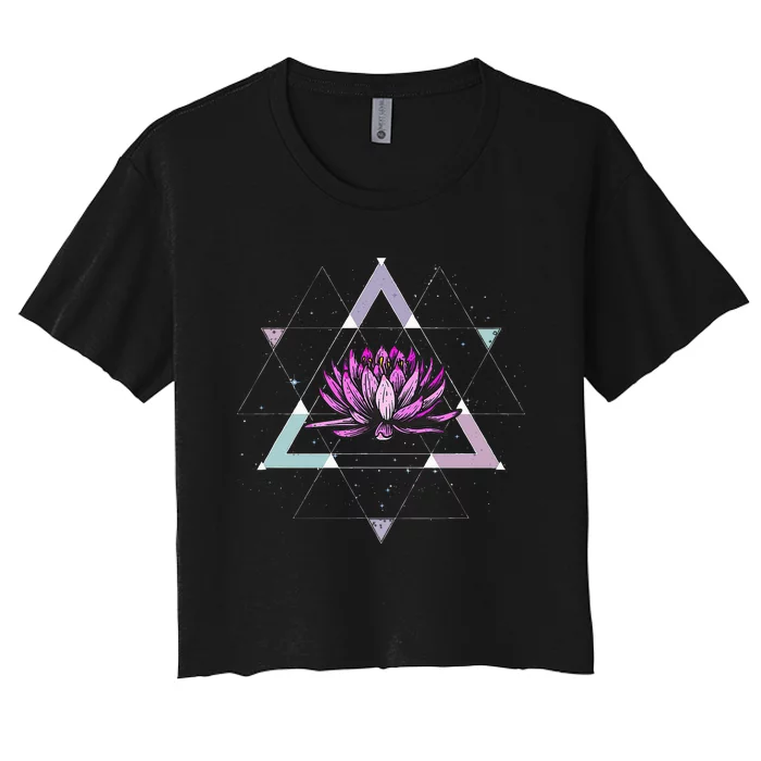 Lotus Flower Sacred Geometry Yoga Meditation Spiritual Zen Women's Crop Top Tee