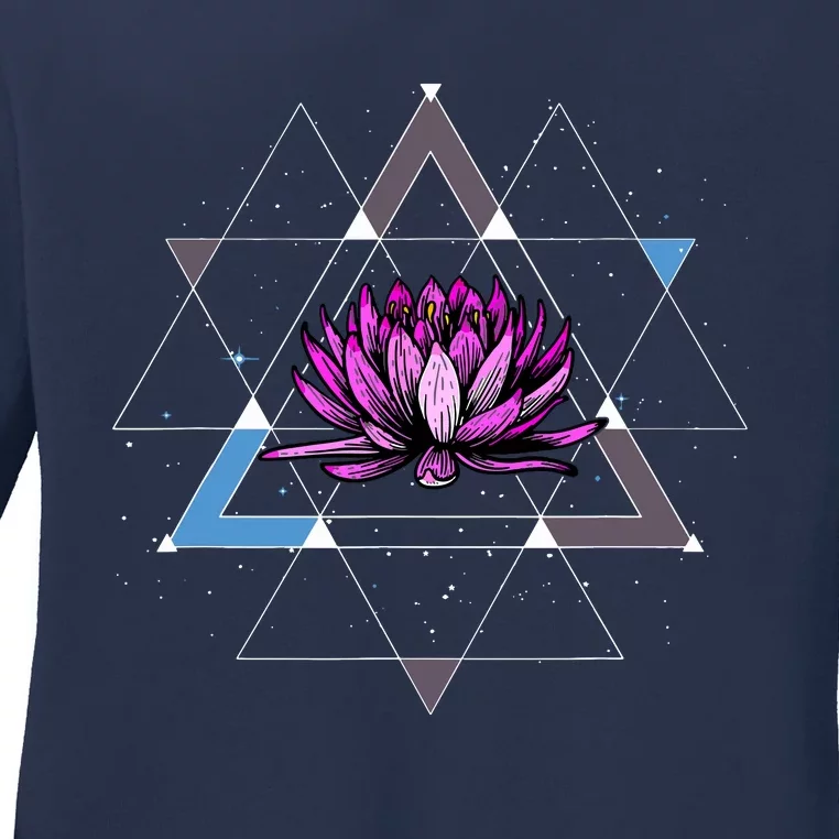 Lotus Flower Sacred Geometry Yoga Meditation Spiritual Zen Ladies Long Sleeve Shirt