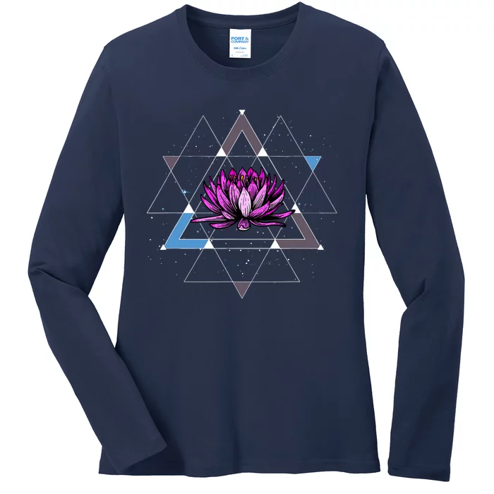 Lotus Flower Sacred Geometry Yoga Meditation Spiritual Zen Ladies Long Sleeve Shirt