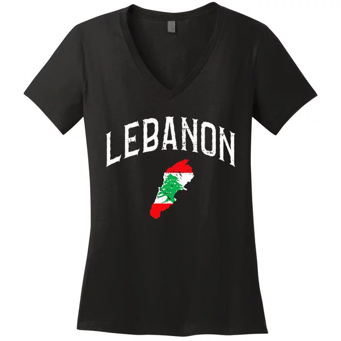 Lebanon Flag Throwback Sport Souvenir Women's V-Neck T-Shirt