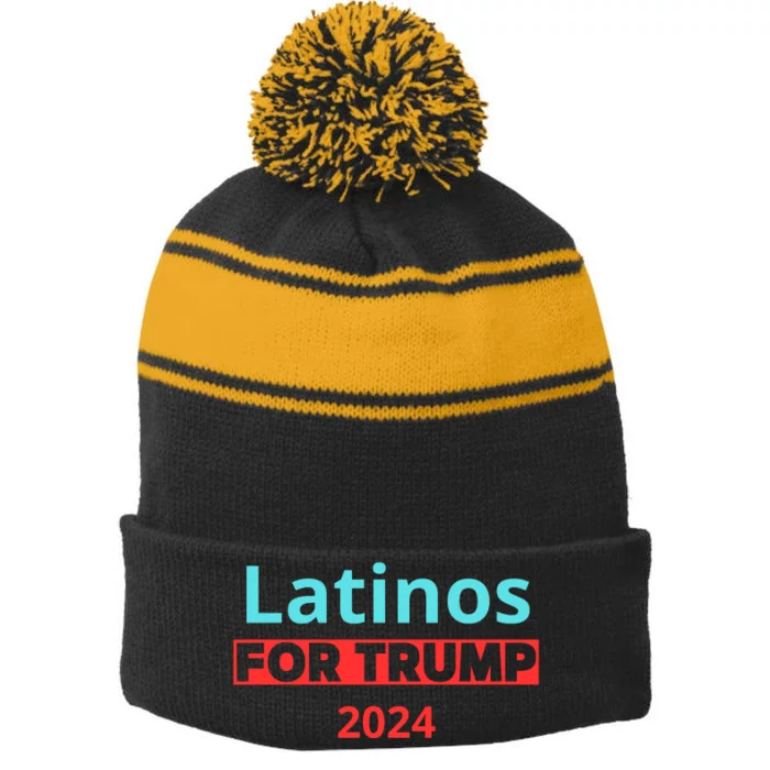 Latinos For Trump 2024 Stripe Pom Pom Beanie