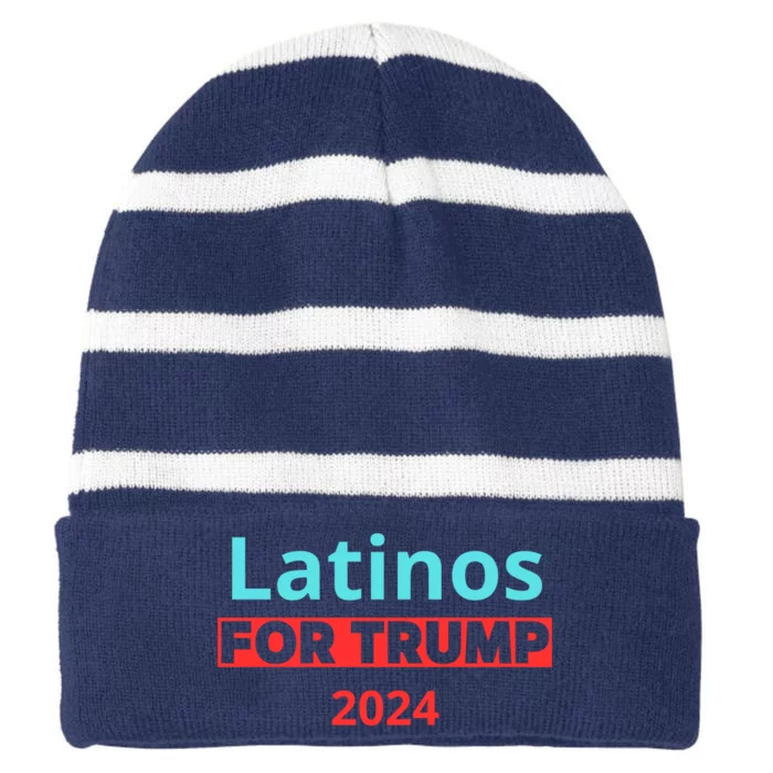 Latinos For Trump 2024 Striped Beanie with Solid Band