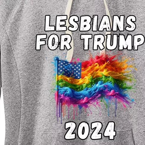 Lesbians For Trump 2024 Election Pride American Flag Lgbtq Great Gift Women's Fleece Hoodie