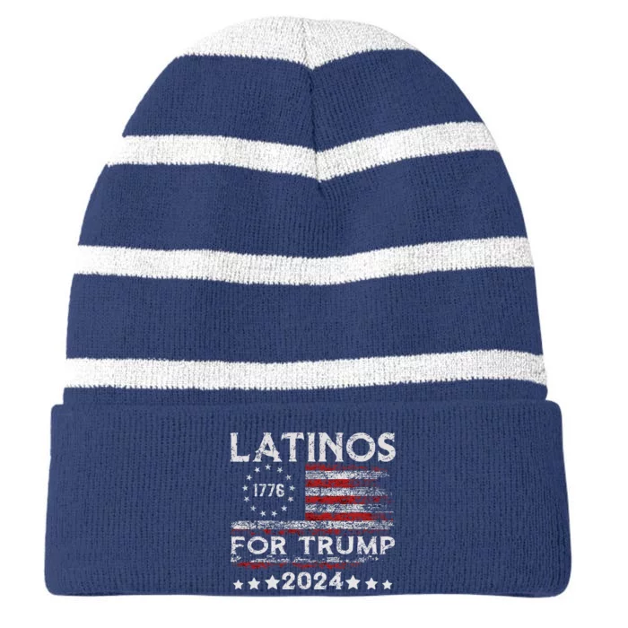 Latinos For Trump 2024 Funny Election Usa Flag Striped Beanie with Solid Band