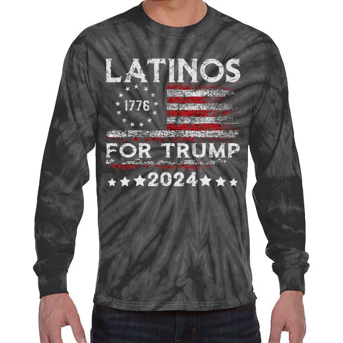 Latinos For Trump 2024 Funny Election Usa Flag Tie-Dye Long Sleeve Shirt