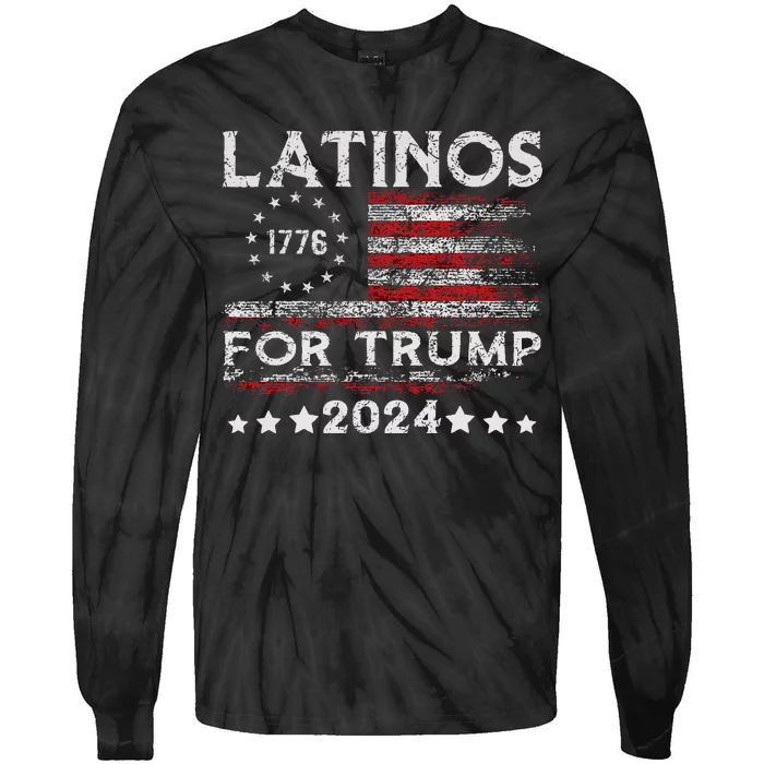 Latinos For Trump 2024 Funny Election Usa Flag Tie-Dye Long Sleeve Shirt