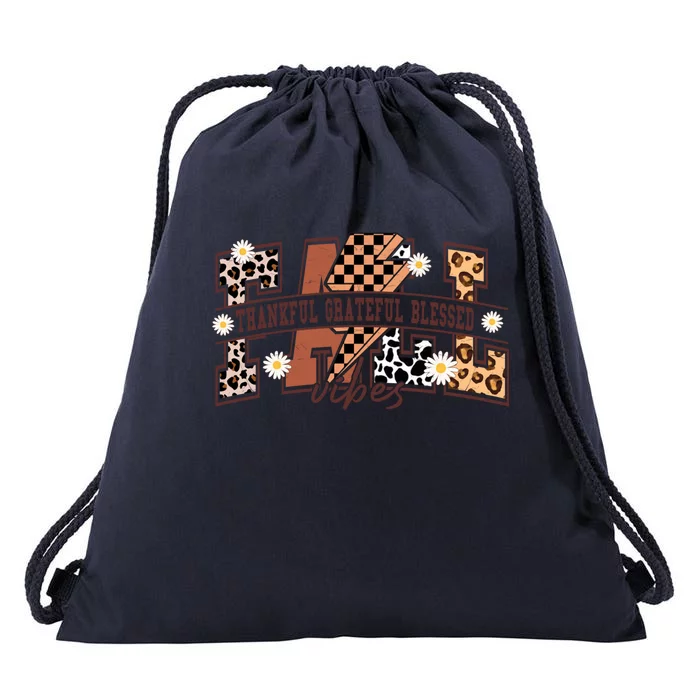 Leopard Fall Vibes Thankful Grateful Blessed Pumpkin Spice Great Gift Drawstring Bag