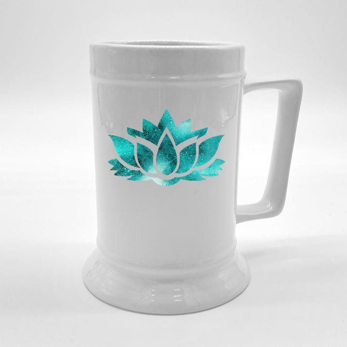 Lotus Flower Yoga Spiritual Dreamy Teal Colorful Gift Front & Back Beer Stein