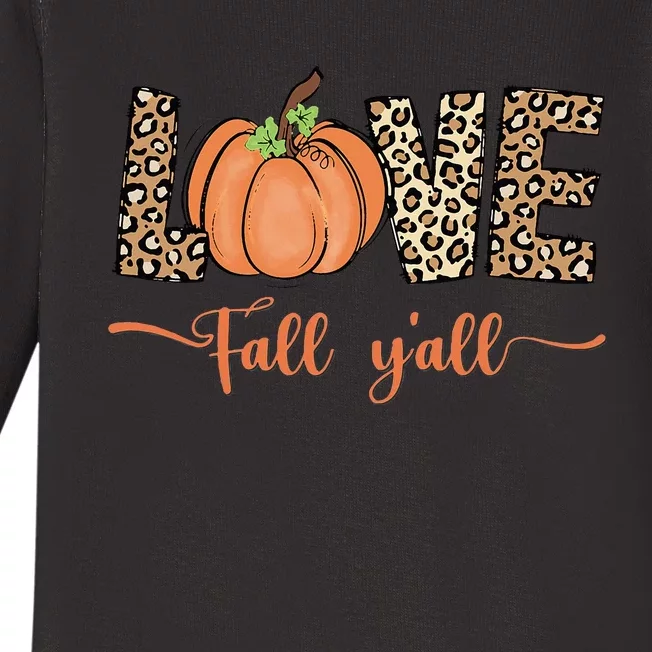 Love Fall Y'all Leopard Print Pumpkin Thanksgiving Baby Long Sleeve Bodysuit