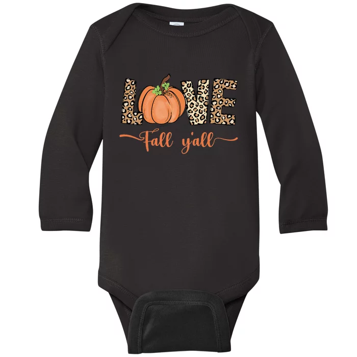 Love Fall Y'all Leopard Print Pumpkin Thanksgiving Baby Long Sleeve Bodysuit