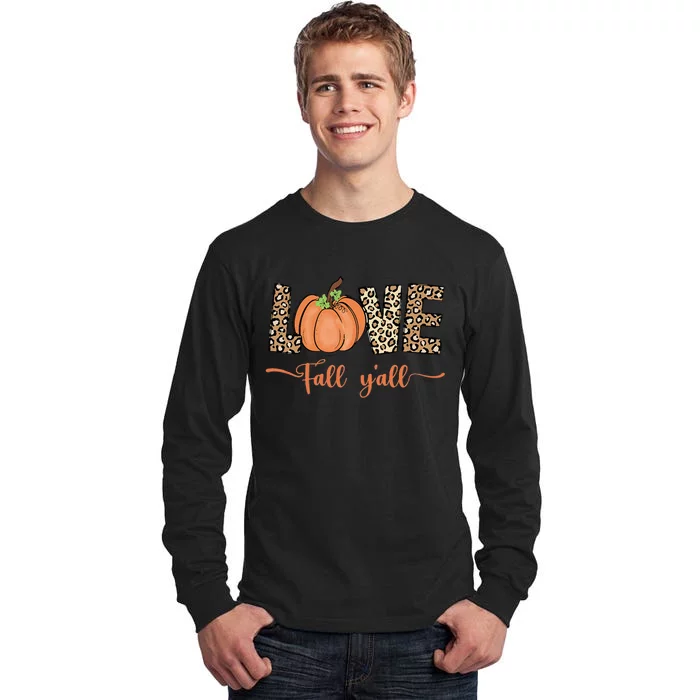 Love Fall Y'all Leopard Print Pumpkin Thanksgiving Tall Long Sleeve T-Shirt