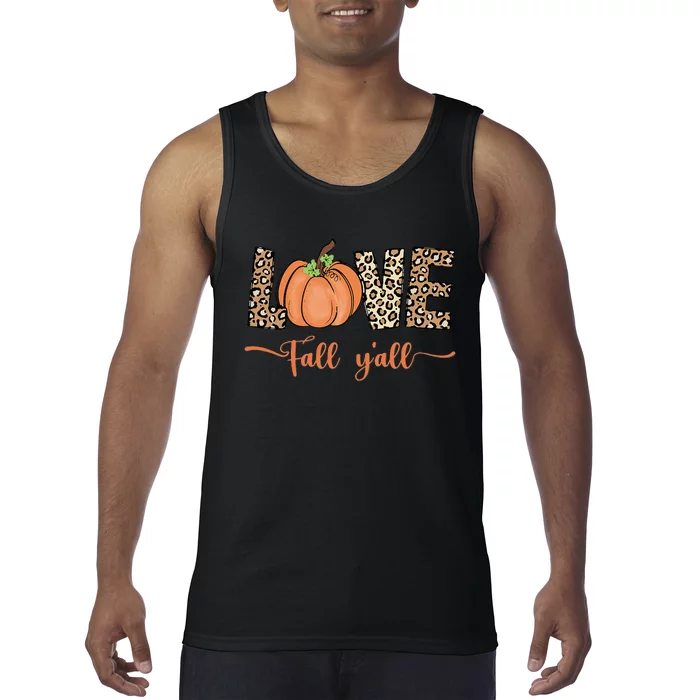 Love Fall Y'all Leopard Print Pumpkin Thanksgiving Tank Top