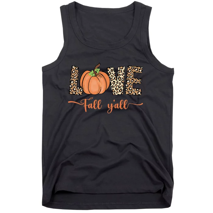 Love Fall Y'all Leopard Print Pumpkin Thanksgiving Tank Top