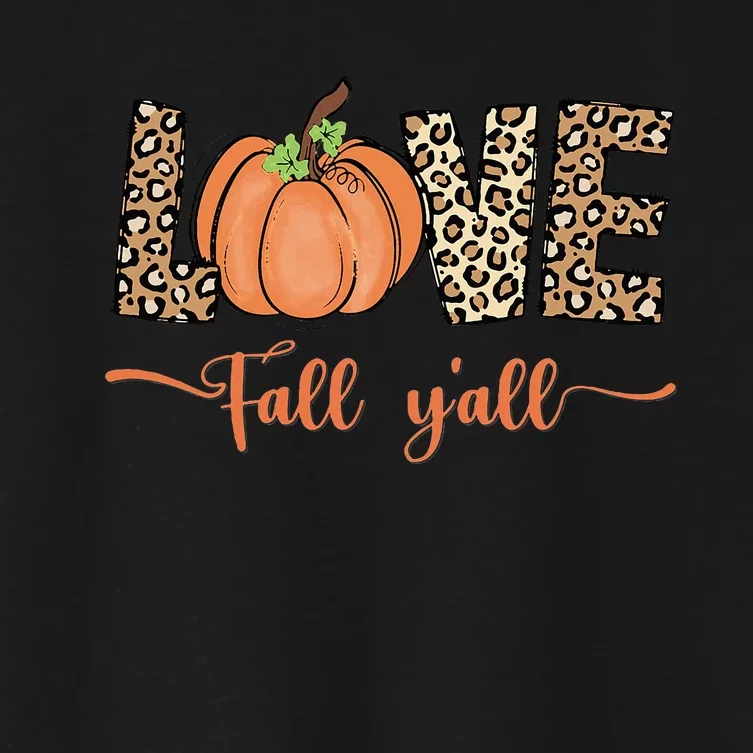 Love Fall Y'all Leopard Print Pumpkin Thanksgiving Women's Crop Top Tee