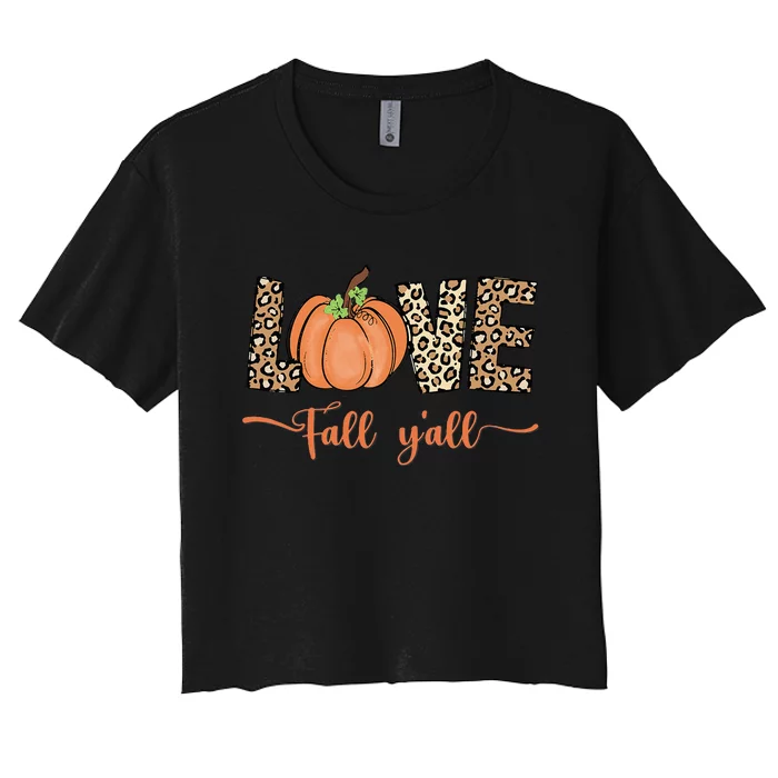 Love Fall Y'all Leopard Print Pumpkin Thanksgiving Women's Crop Top Tee