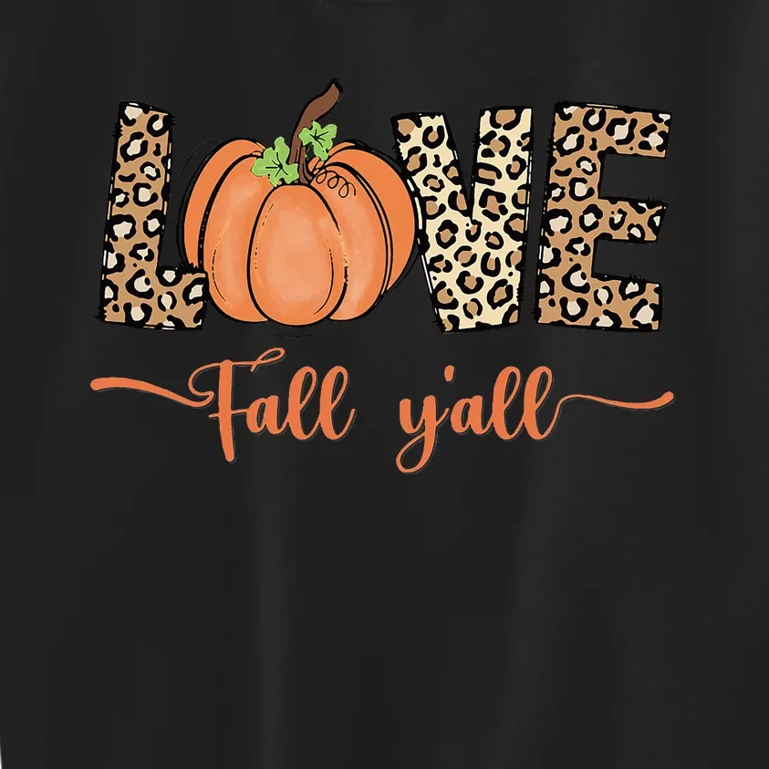 Love Fall Y'all Leopard Print Pumpkin Thanksgiving Kids Sweatshirt