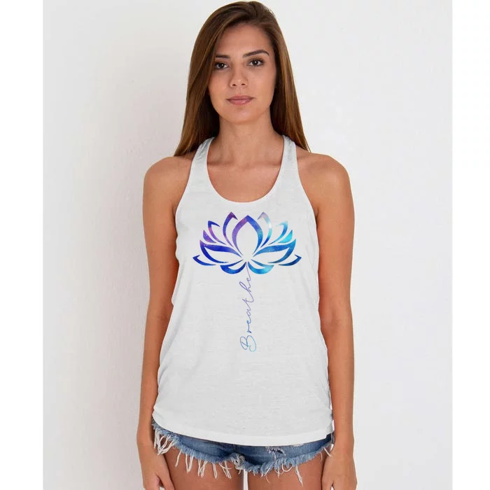 Lotus Flower Yoga Breathe Meditation Gift Peace Love Women's Knotted Racerback Tank