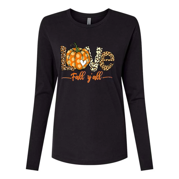 Love Fall Y'All Leopard Pumpkin Fall Womens Cotton Relaxed Long Sleeve T-Shirt