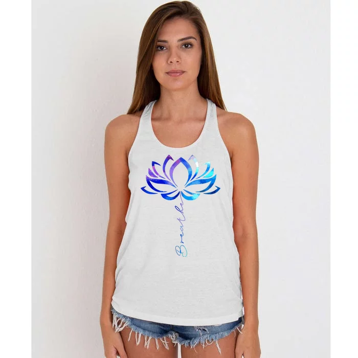 Lotus Flower Yoga Breathe Meditation Gift Peace Love Women's Knotted Racerback Tank