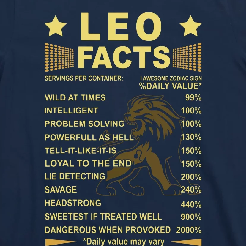 Leo Facts Zodiac Funny Leo Birthday Gift Tee T-Shirt