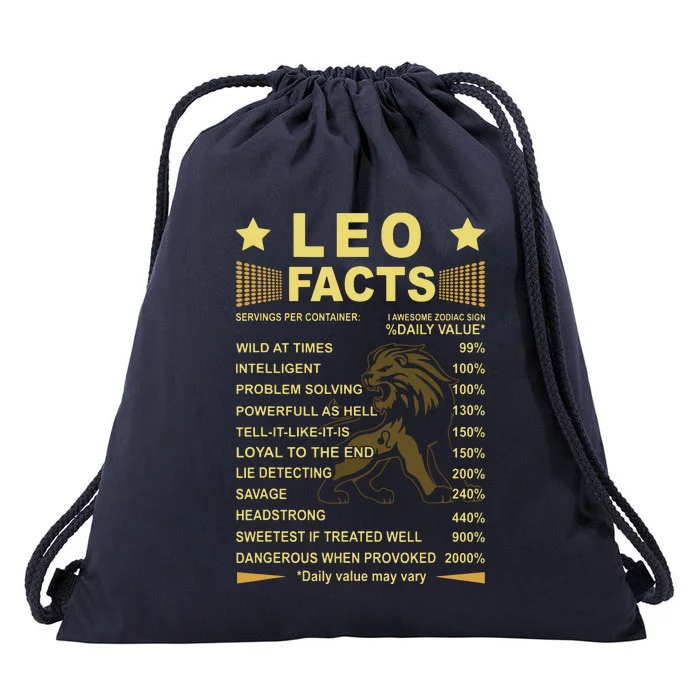 Leo Facts Zodiac Funny Leo Birthday Gift Tee Drawstring Bag