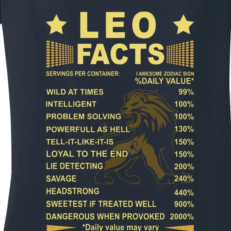 Leo Facts Zodiac Funny Leo Birthday Gift Tee Women's V-Neck T-Shirt