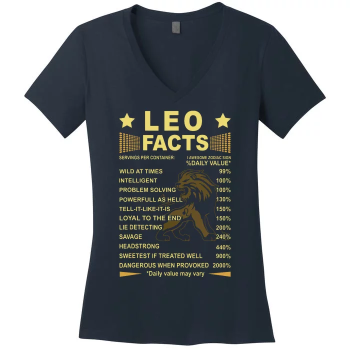 Leo Facts Zodiac Funny Leo Birthday Gift Tee Women's V-Neck T-Shirt