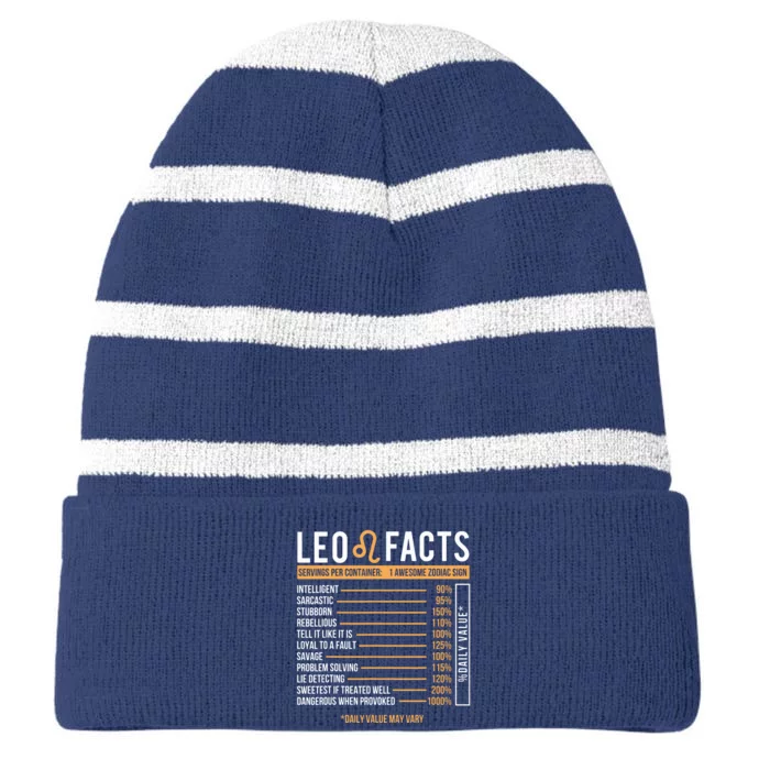 Leo Facts Zodiac Sign Astrology Birthday Horoscope Striped Beanie with Solid Band