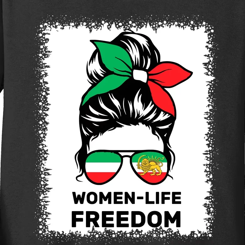 Life Freedom Zan Zendegi Azadi Messy Bun Iran Lion Kids Long Sleeve Shirt