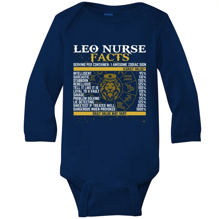 Leo Facts Zodiac Signs A Nutritional Facts For Nurses Gift Baby Long Sleeve Bodysuit