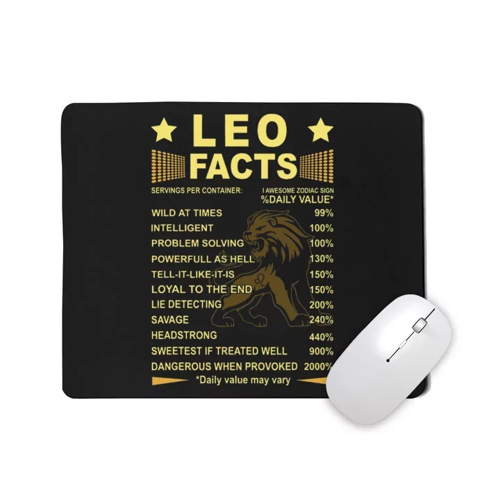 Leo Facts Zodiac Funny Leo Birthday Gift Tee Mousepad