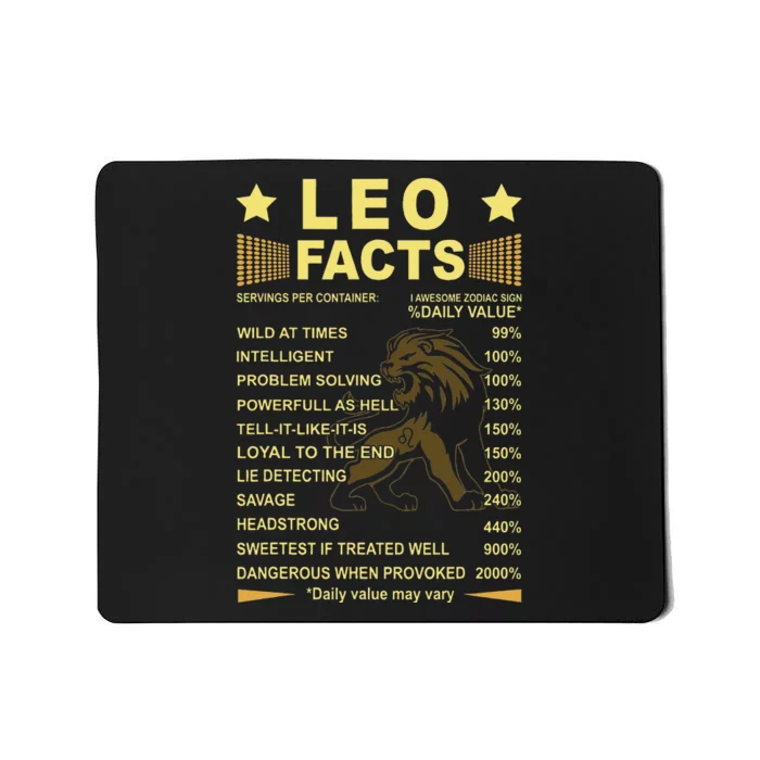 Leo Facts Zodiac Funny Leo Birthday Gift Tee Mousepad