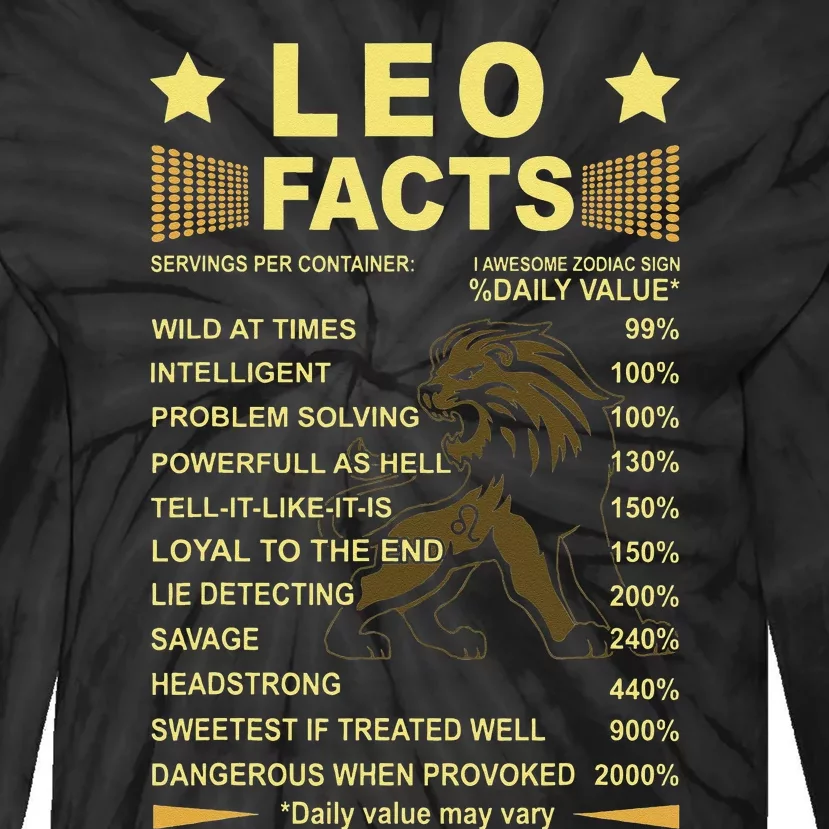 Leo Facts Zodiac Funny Leo Birthday Gift Tee Tie-Dye Long Sleeve Shirt