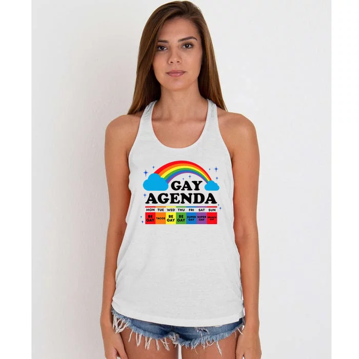 Lesbian Gay Agenda Rainbow Pride Month Funny LGBTQ Ally Homo Women's Knotted Racerback Tank