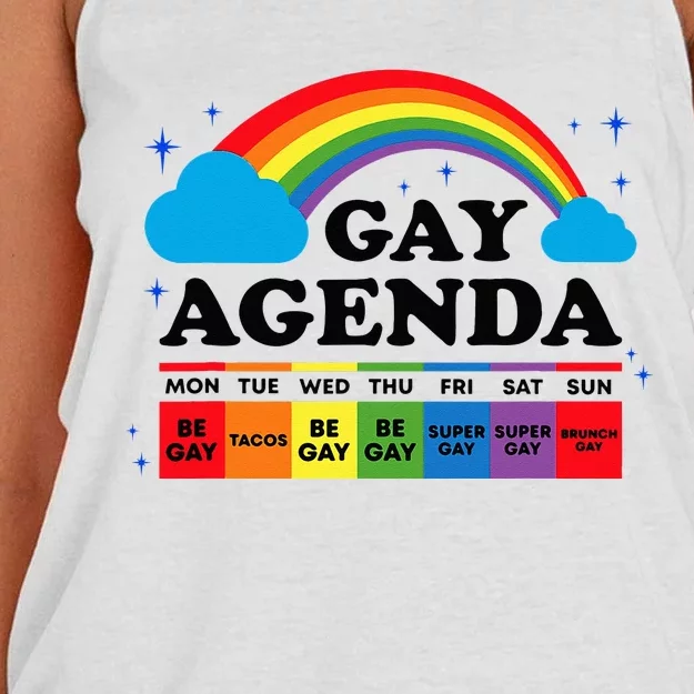 Lesbian Gay Agenda Rainbow Pride Month Funny LGBTQ Ally Homo Women's Knotted Racerback Tank