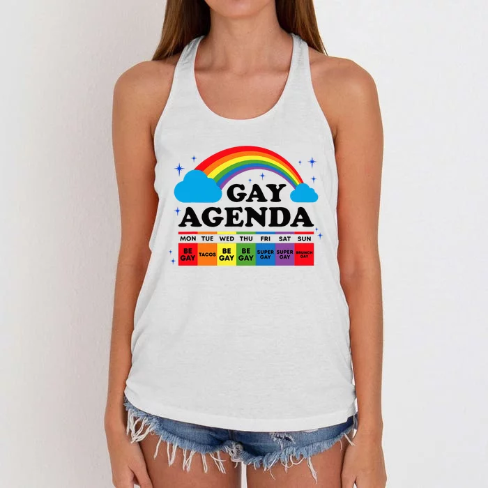 Lesbian Gay Agenda Rainbow Pride Month Funny LGBTQ Ally Homo Women's Knotted Racerback Tank