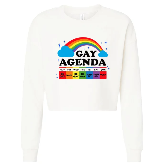 Lesbian Gay Agenda Rainbow Pride Month Funny LGBTQ Ally Homo Cropped Pullover Crew