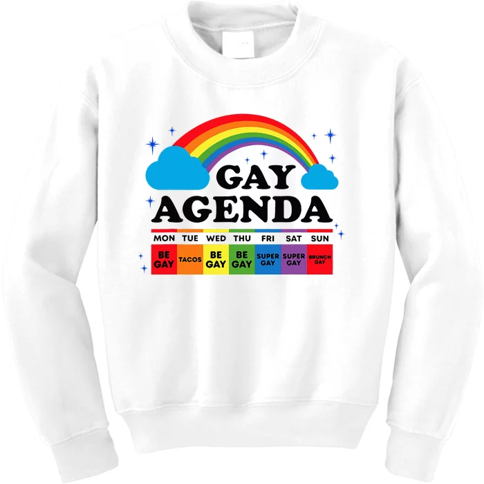 Lesbian Gay Agenda Rainbow Pride Month Funny LGBTQ Ally Homo Kids Sweatshirt