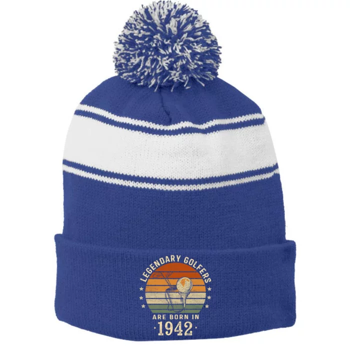 Legendary Golfers Are Born In 1942 80th Birthday Golf Funny Gift Stripe Pom Pom Beanie