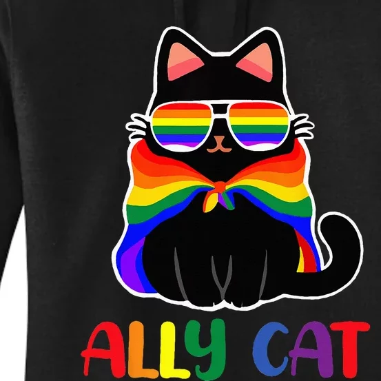 LGBT Gay Ally Cat Be Kind Rainbow Pride Flag Wo Women's Pullover Hoodie