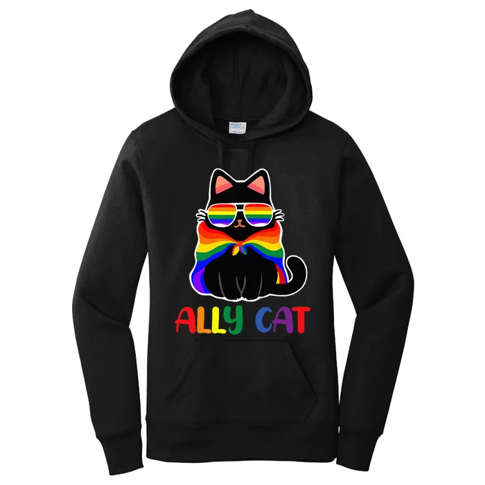 LGBT Gay Ally Cat Be Kind Rainbow Pride Flag Wo Women's Pullover Hoodie