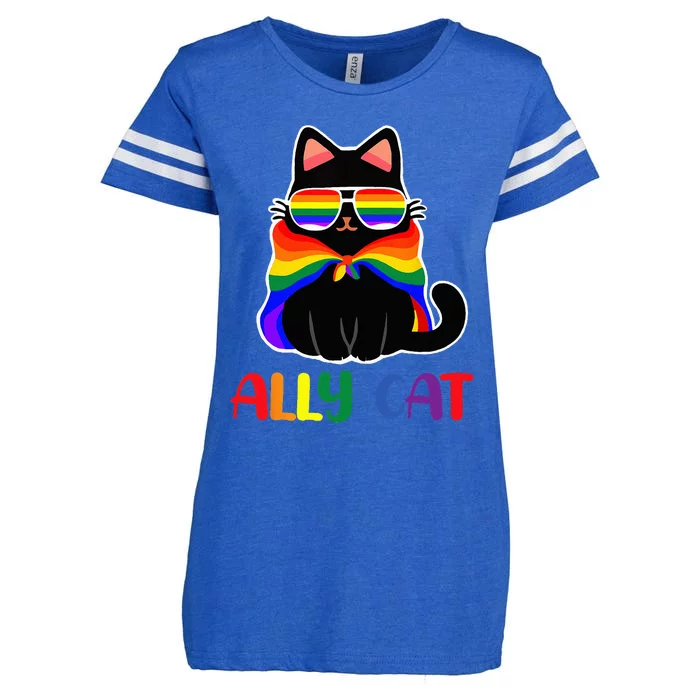 LGBT Gay Ally Cat Be Kind Rainbow Pride Flag Wo Enza Ladies Jersey Football T-Shirt