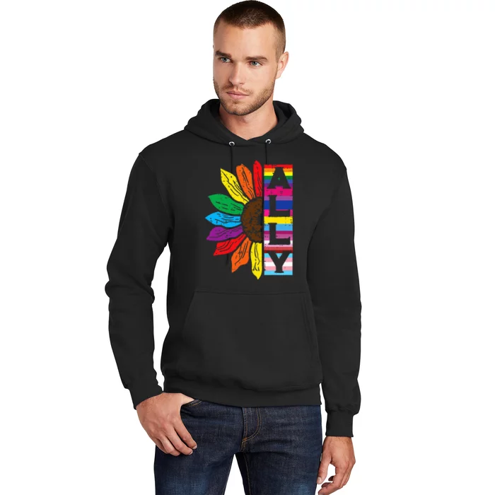 Lgbt Gay Ally Sunflower Rainbow Pride Flag Hoodie