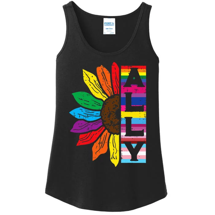 Lgbt Gay Ally Sunflower Rainbow Pride Flag Ladies Essential Tank